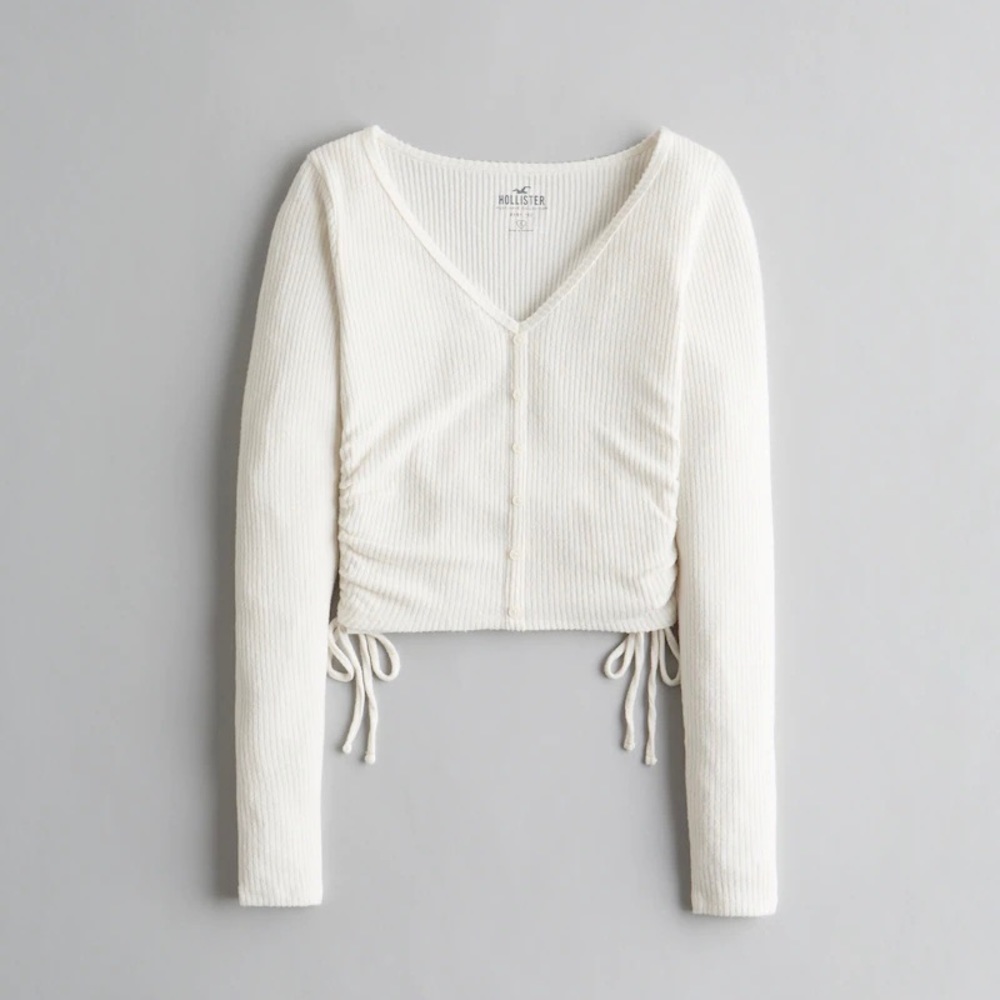 NWOT Hollister Cinched Button Baby Tee, XS, white (really cream/off white)